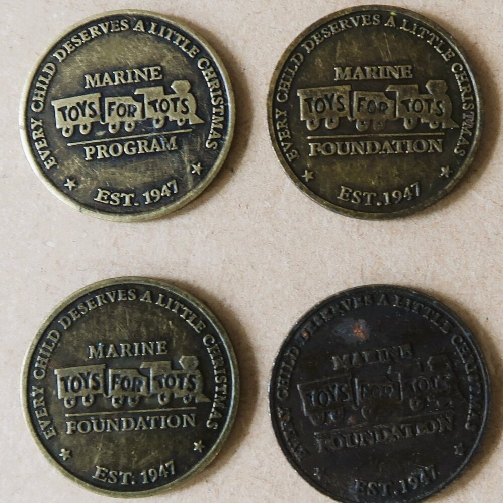 Vintage Marine Corps Toys for Tots Foundation Metal Tokens 1974 Qty 4 Coins